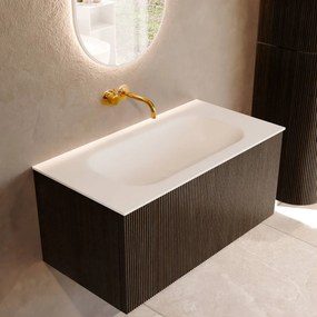 Mondiaz Kurve 90cm badmeubel shadow met 1 lade en wastafel big small midden zonder kraangat