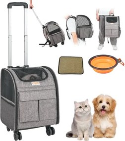 VEVOR Hondentrolley, Opvouwbare hondenrugzak, Draagvermogen max. 8,1 kg, Transporttas van 600D Oxford-stof, Hondenbuggy met 5 opbergvakken, Huisdierentrolley, Ideaal voor autoritten of uitstapjes