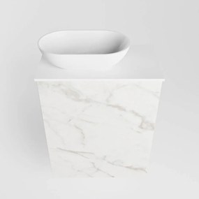 Mondiaz Fowy toiletmeubel 40cm Carrara met witte waskom links en kraangat