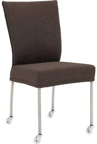 Goossens Eetkamerstoel Funk RVS Poten bruin stof leuning en Transparant skater wiel met rvs kapmet wielen, modern design