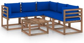 vidaXL 6-delige Loungeset met blauwe kussens geïmpregneerd grenenhout