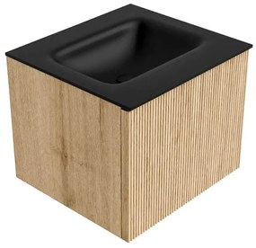 Mondiaz Kurve 50cm badmeubel oak met 1 lade en wastafel grunne midden zonder kraangat urban