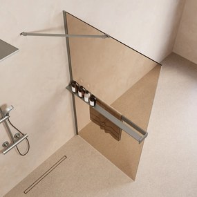 Saniclear Oblique inloopdouche 90cm met handdoekhouder en bronsglas RVS