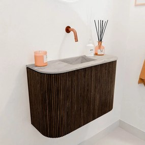 Mondiaz Joya DLux 65cm toiletmeubel ronding links/rechts walnut met wastafel faye midden zonder kraangat glace