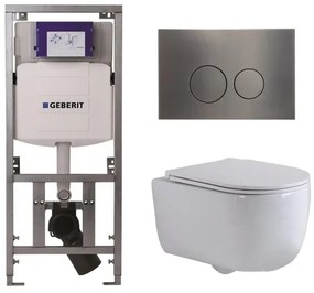 QeramiQ Dely Swirl Toiletset - 36.3x51.7cm - Geberit UP320 Burda inbouwreservoir - slim zitting - gunmetal bedieningsplaat - ronde knoppen - wit glans 0701131/SW706198/SW1000766/SW1026256