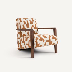 Fauteuil van massief notenhout, jacquard stof, Sanami