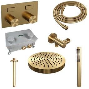 Brauer Stripe inbouw regendouche met 25cm hoofddouche, plafondarm en staafhanddouche set 27 messing geborsteld PVD