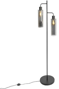 Moderne vloerlamp zwart met smoke glas 2-lichts - Stavelot