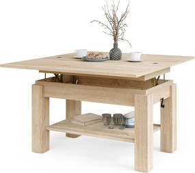 BRAVO sonoma eiken – uitschuifbare en in hoogte verstelbare salontafel, tafel met plank