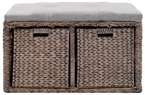 vidaXL Bankje met 2 manden 71x40x42 cm zeegras grijs