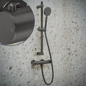 Saniclear Iron Stripes doucheset verouderd ijzer / gunmetal met thermostatische kraan, handdouche en glijstang