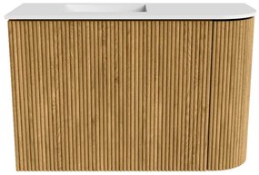 Mondiaz Joya 60cm toiletmeubel ronding rechts oak met wastafel faye links zonder kraangat talc