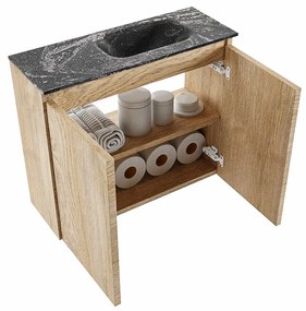 Mondiaz Ture DLux toiletmeubel 60cm washed oak met wastafel lava rechts met kraangat