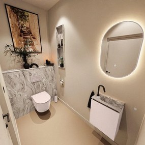 MONDIAZ TURE-DLUX 40cm toiletmeubel Rosee. EDEN wastafel Glace positie rechts. Met 1 kraangat. TUREDX40ROSR1GLA