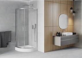 Mexen Rio halfronde douchecabine 80 x 80 cm, transparant, chroom + douchebak, wit - 863-080-080-01-00-4710