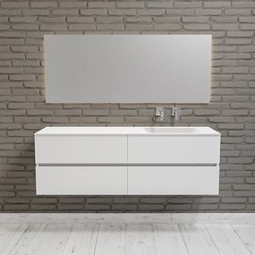 Zaro Valencia Solid Surface badmeubel 150cm mat wit zonder kraangat spoelbak rechts 4 lades