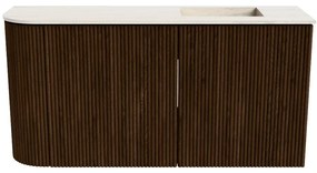 Mondiaz Joya DLux 80cm toiletmeubel ronding links walnut met wastafel faye rechts 1 kraangat meli