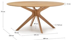 Kave Home Naanim Ovale Eettafel Eikenfineer 180 X 110 Cm - 180 X 110cm.