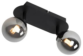 Moderne spot zwart met smoke glass 2-lichts - Athens