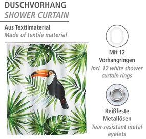 Wenko douchegordijn 180x200cm Tucan inclusief ringen