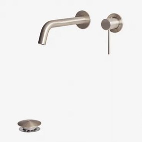 Orveta Messing Inbouw Wastafelkraanset En Click-clack Wastafelafvoer In Roestvrij Staal En Messing Klep Met Overloop & Geborsteld Grijs - Sklum