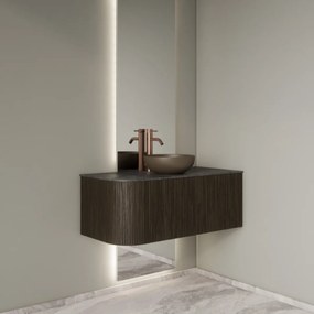 Gliss Design Alluro badmeubel ribbelfront met ronding links 100cm charcoal en zwart leisteen toppaneel