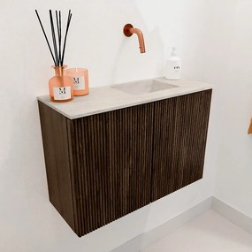 Mondiaz Joya DLux 60cm toiletmeubel walnut met wastafel faye rechts zonder kraangat ostra