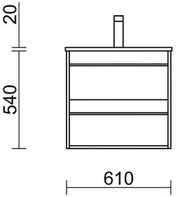 Muebles Resh badmeubel 60cm met 2 lades en wastafel wit mat