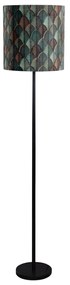 Vloerlamp zwart met velours lampenkap blad dessin met gouden binnenkant - Simplo