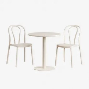 Set Van Ronde Tafel Ø70 Cm En 2 Tuinstoelen Mizzi Tapioca Beige - Sklum