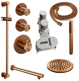 Brauer Copper Edition complete inbouw regendouche met staafhanddouche, rechte wandarm, glijstang en hoofddouche 20cm set 13 koper geborsteld PVD