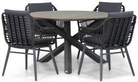 Tuinset Ronde Tuintafel 4 personen 125 cm Wicker Grijs  Coco Coco Leonardo