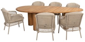 Corsica Puccini pebble dining tuinset 7 delig 240x130xH75 cm teak latte 4 Seasons Outdoor