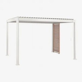 Bioclimatische Aluminiumpergola Met Lamellen En Druvia-paneel Gardenia Wit - Kastanjehout Bruin & Pergola Van 3x4x2,6 M Met 1 Paneel Van 90,5 Cm -