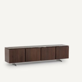 TV-meubel met notenhoutfineer en travertijn Jakto