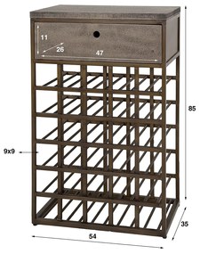 Wijnkast Met Lade Brons Metaal - 54x35x85cm.
