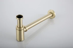 Saniclear Seba fonteinset met bruin eiken plank, zwarte waskom en gouden kraan voor in het toilet