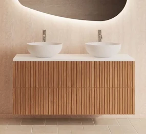 Gliss Design Hybris badkamermeubel met ribbelfront en mat wit toppaneel 120cm pure