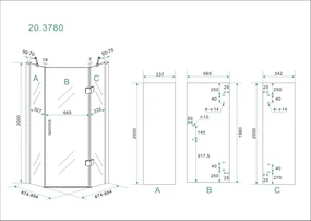 Mueller State douchecabine vijfhoek 90x90cm anti-kalk