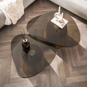 Driehoekige Salontafelset Met Rookglas - 91 X 75cm.