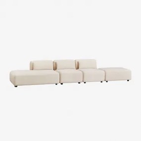 3-delige Modulaire Bank Met Linker Chaise Longue En Poef Fogler Linnen Fluweel Linnenbeige - Sklum