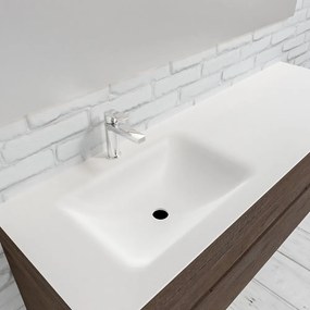 Zaro Valencia Solid Surface badmeubel 150cm donker eiken 1 kraangat spoelbak links met 2 lades