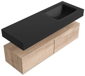 Zaro Alan badmeubel 130cm washed oak 2 lades met vrijhangende wastafel cloud rechts zonder kraangat urban