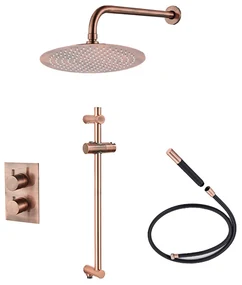 Saniclear Copper Pro inbouw regendouche 30cm met wandarm en glijstang geborsteld koper