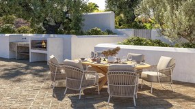 4 Seasons Outdoor Dalias low dining set met Prado teakhouten tafel met ovaal blad 240 x 115 cm SALE      houtkleur weerbestendig