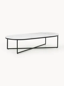 Ovale salontafel Antigua met glazen tafelblad in marmerlook