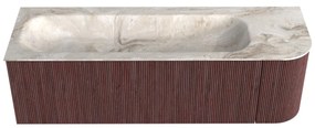 Mondiaz Kurve-dlux 145cm badmeubel ronding rechts ruby met 1 lade en deur en wastafel big large links zonder kraangat frappe