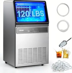 VEVOR Commerciële IJsmachine, IJsblokjesmaker, Capaciteit 59 kg/dag met 15 kg opslag, Vrijstaande en Onderbouw IJsblokjesmaker van roestvrij staal met LED-display en Zelfreinigend.