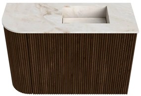 Mondiaz Joya DLux 60cm toiletmeubel ronding links walnut met wastafel faye rechts zonder kraangat frappe