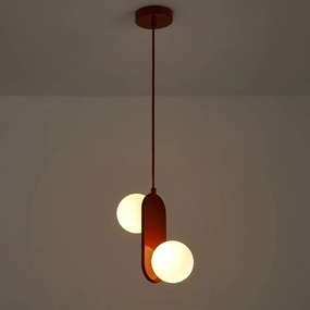 Dubbele hanglamp in ijzermetaal en opaline, Soleo